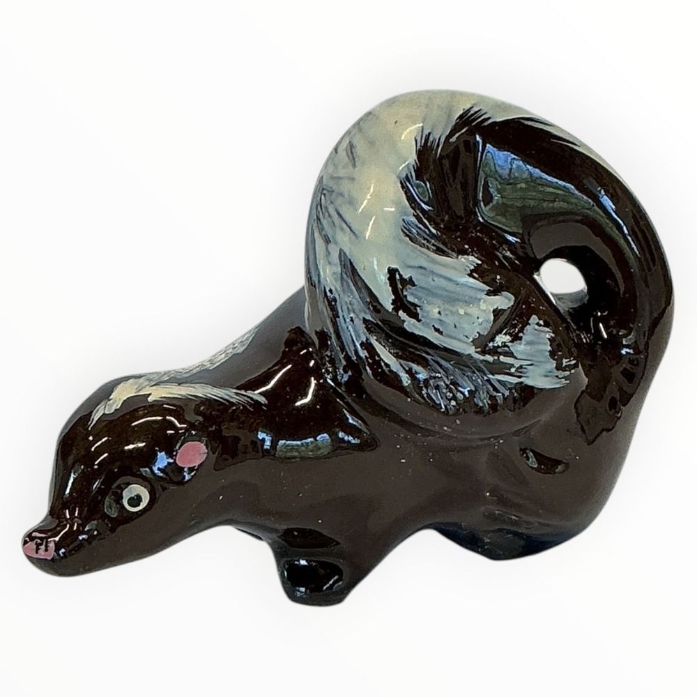 Vintage Japan‎ Ceramic Skunk Figurine Tall Brown White Pottery